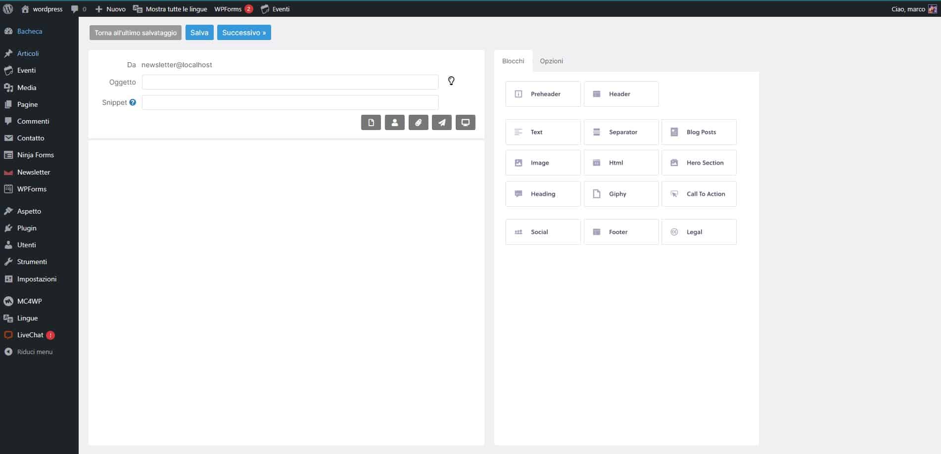 Come Creare una Newsletter efficace con WordPress 4 screen plugin newsletter