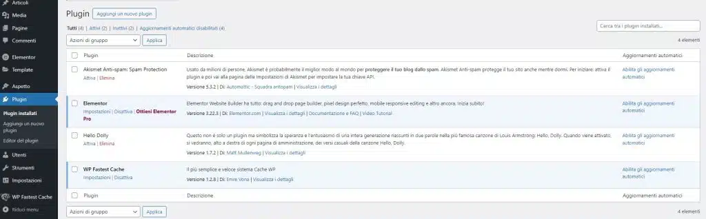 sezione plugin aperta, che mostra come aggiungere un plugin