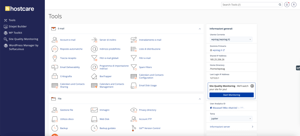 hostcare cpanel pannello